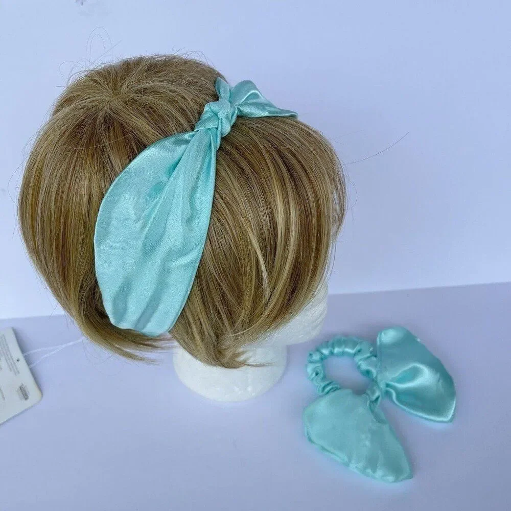2 New Stin Women Girls Bow Headband Hair Tie Blue Satin